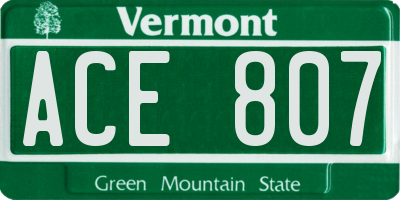 VT license plate ACE807