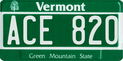 VT license plate ACE820