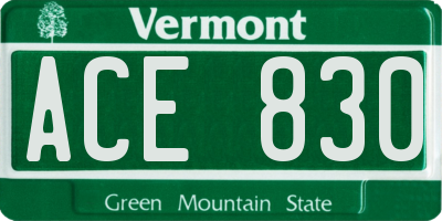 VT license plate ACE830