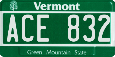 VT license plate ACE832