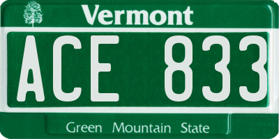 VT license plate ACE833