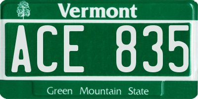 VT license plate ACE835