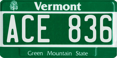 VT license plate ACE836