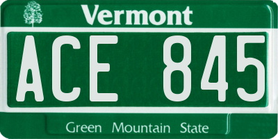 VT license plate ACE845