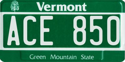 VT license plate ACE850