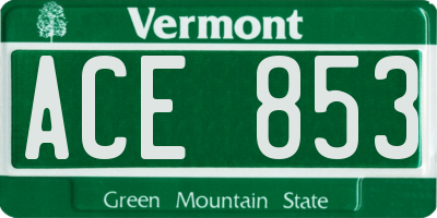 VT license plate ACE853