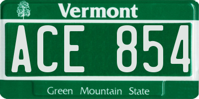 VT license plate ACE854