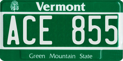 VT license plate ACE855