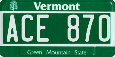 VT license plate ACE870