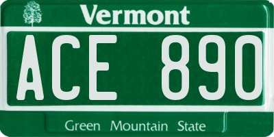 VT license plate ACE890