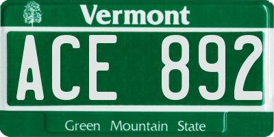 VT license plate ACE892