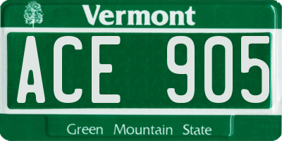 VT license plate ACE905