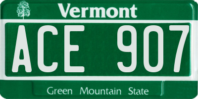 VT license plate ACE907