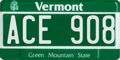 VT license plate ACE908