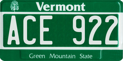 VT license plate ACE922