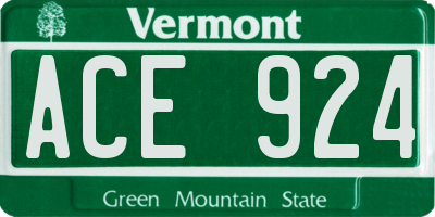 VT license plate ACE924