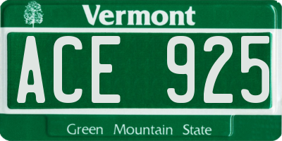 VT license plate ACE925