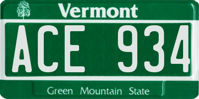 VT license plate ACE934