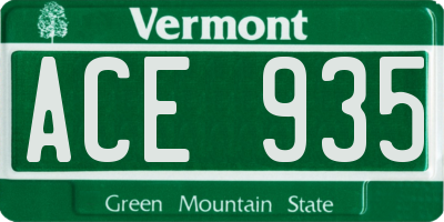 VT license plate ACE935