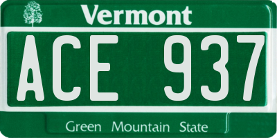 VT license plate ACE937