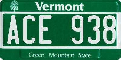 VT license plate ACE938