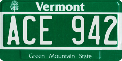 VT license plate ACE942