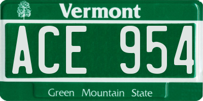 VT license plate ACE954