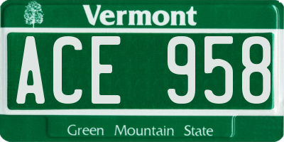 VT license plate ACE958