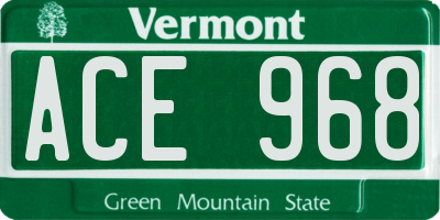 VT license plate ACE968