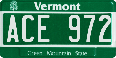 VT license plate ACE972