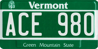 VT license plate ACE980