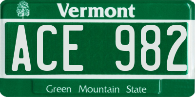 VT license plate ACE982