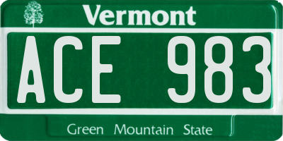 VT license plate ACE983