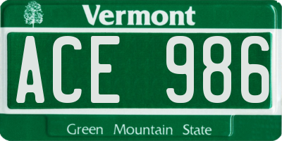 VT license plate ACE986