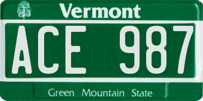 VT license plate ACE987