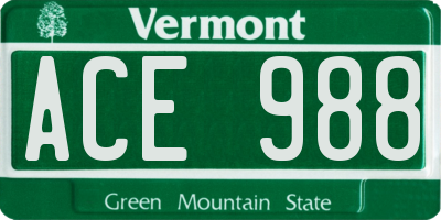 VT license plate ACE988