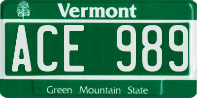 VT license plate ACE989