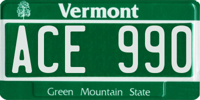 VT license plate ACE990