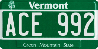 VT license plate ACE992