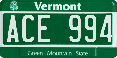 VT license plate ACE994