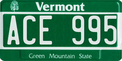 VT license plate ACE995