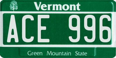 VT license plate ACE996