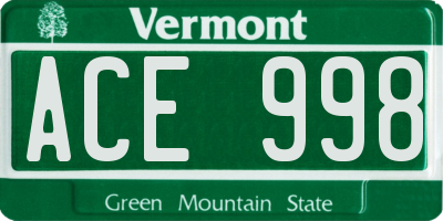 VT license plate ACE998