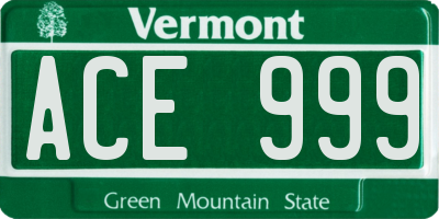 VT license plate ACE999