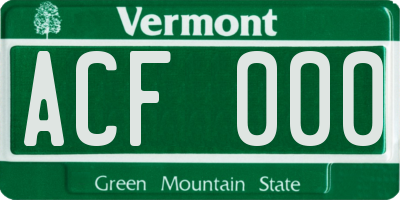 VT license plate ACF000