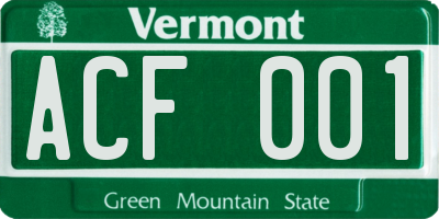 VT license plate ACF001