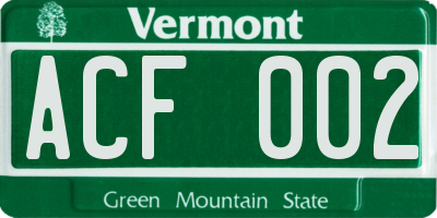 VT license plate ACF002