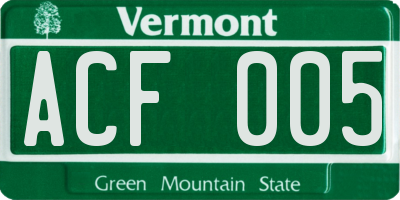 VT license plate ACF005