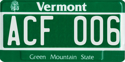 VT license plate ACF006