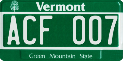 VT license plate ACF007